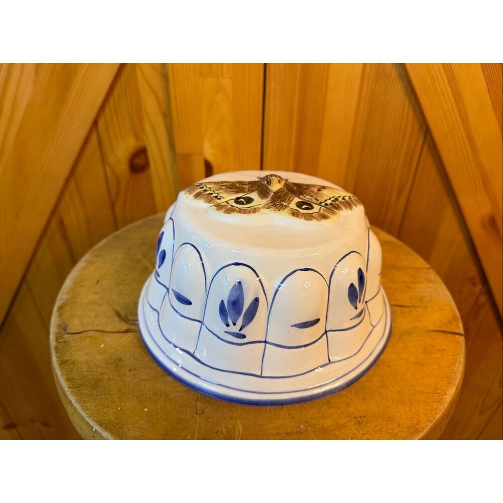 Vintage Cordon Bleu ABC Bassano Blue White Wall Moth Ceramic Mold Italy(6691)